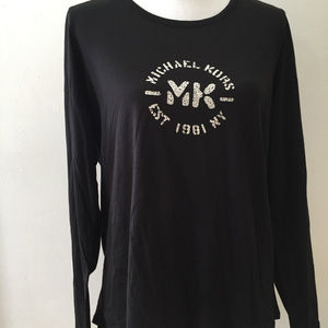 Michael Kors Logo black long sleeve T shirt L NWT